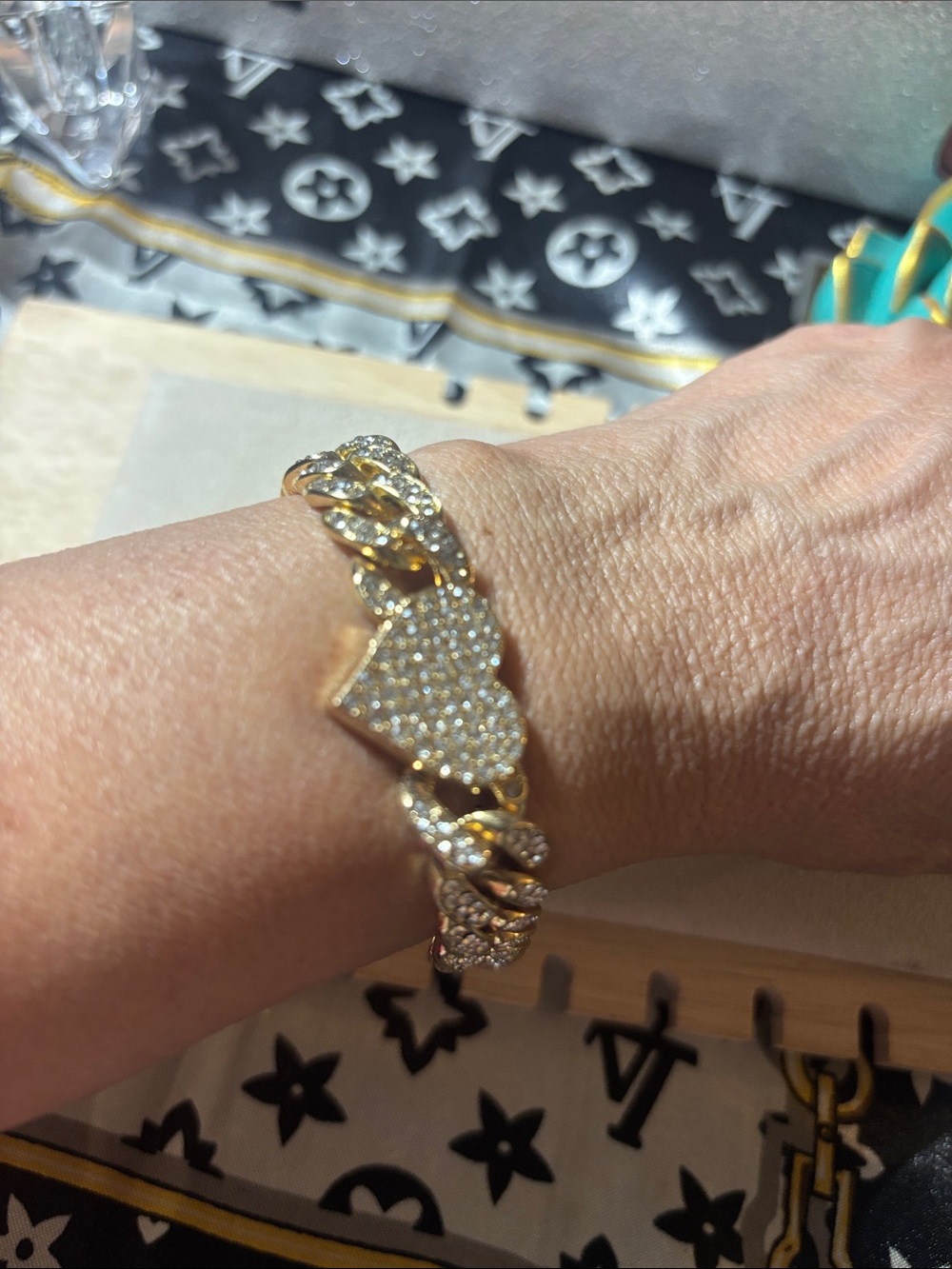 7.25” Gold-Tone Pave Heart Chain Bracelet - Elegant Women's Jewelry